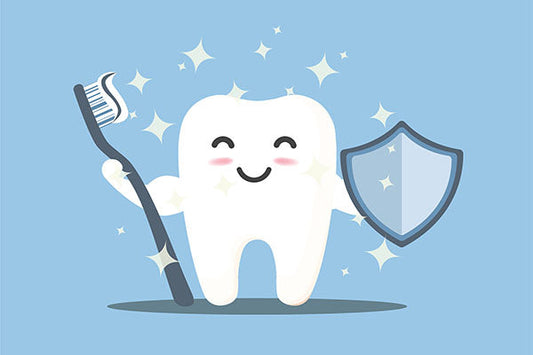 Image shows cartoon tooth holding a toothbrush