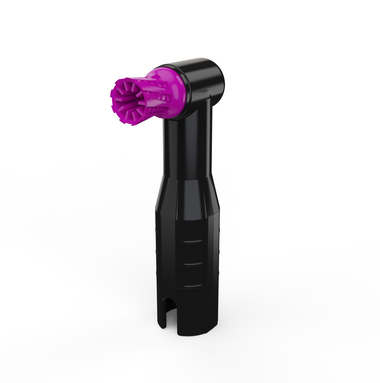 Prophy angle with black body and purple ribbed and studded cup