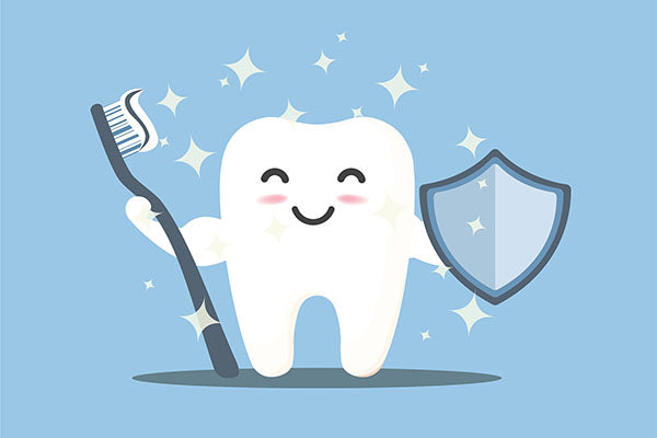 Image shows cartoon tooth holding a toothbrush